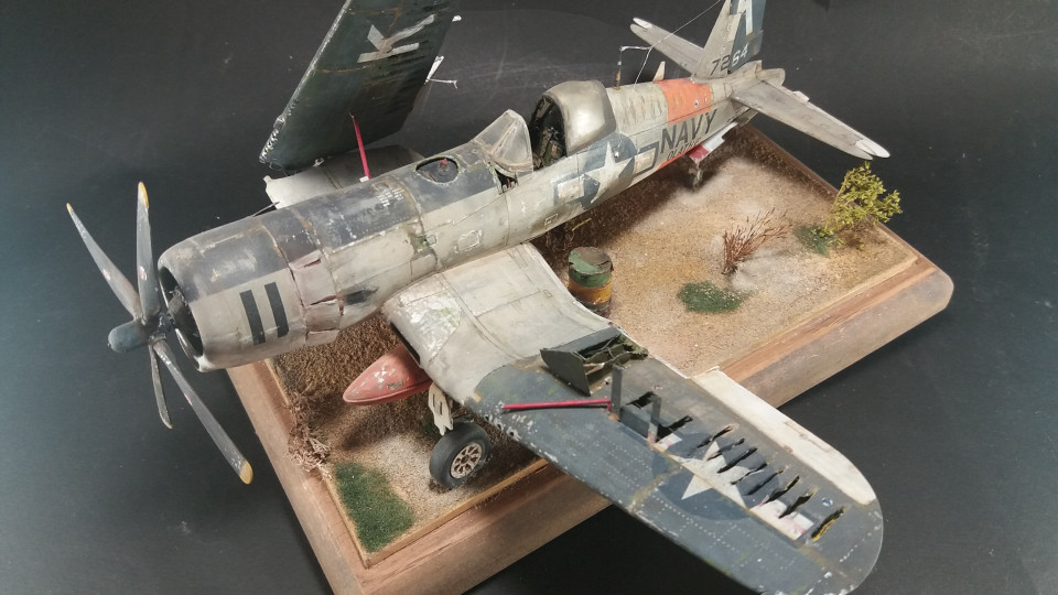 F4U-4 Corsair 1/48 model kitbash from Tamiya and Hasegawa, front view