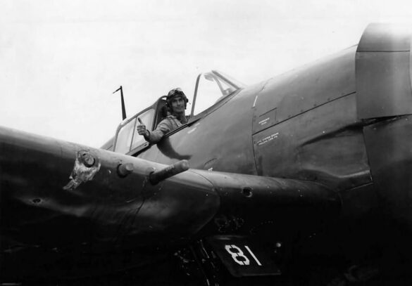 F6F 81 of VF 8 Commander Shifley Ready for Takeoff from USS BUNKER HILL 1944