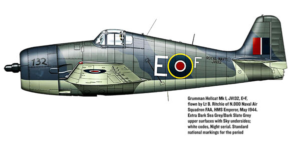 Fleet Air Arm 800NAS Grumman Hellcat MkI EF Lt B Ritchie JV132 HMS Emperor May 1944 0A