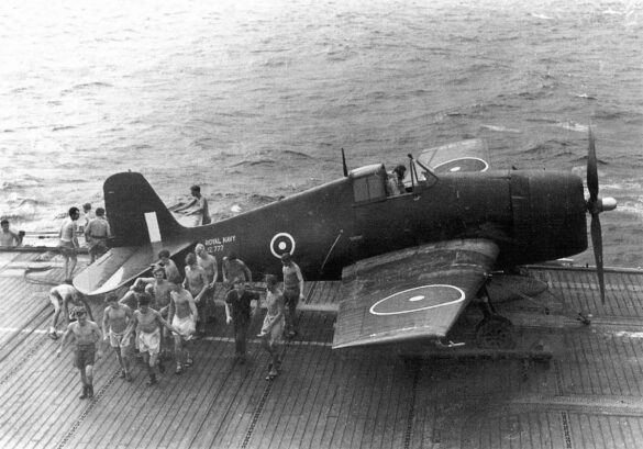 Fleet Air Arm Grumman Hellcat II JZ777 being prepared for launch 01