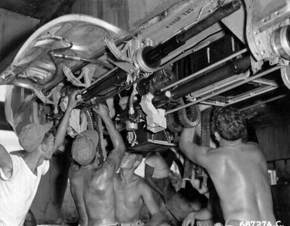 20 mm cannons bay on a P 61A of the 419th Night Fighter Squadron on Guadalcanal June 1944