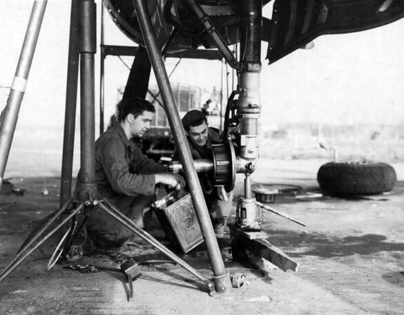 Clean And Fix The Brake On A Northrop P 61 Black Widow of the 9th AF France 27 September 1944
