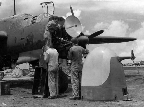 Maintenance of the SCR 720 radar system on a P 61A of the 6th NFS Saipan