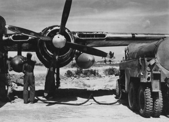 Northrop P 61 of the 418th Night Fighter Squadron Being Refueled On Kadena Strip B