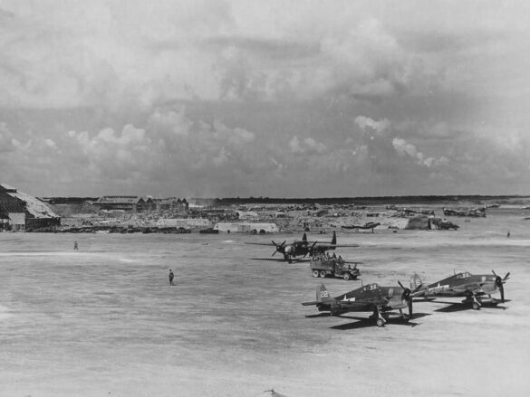 P 61A 42 5524 Midnight Mickey of the 6th Night Fighter Squadron and F6F Hellcats on Saipan