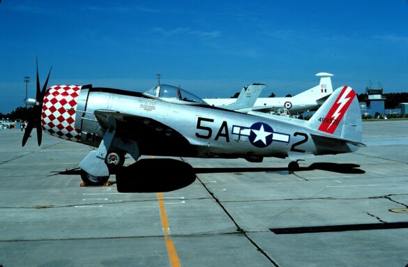 Republic P-47N Thunderbolt with natural metal finish and 318th Fighter Group Pacific insignia