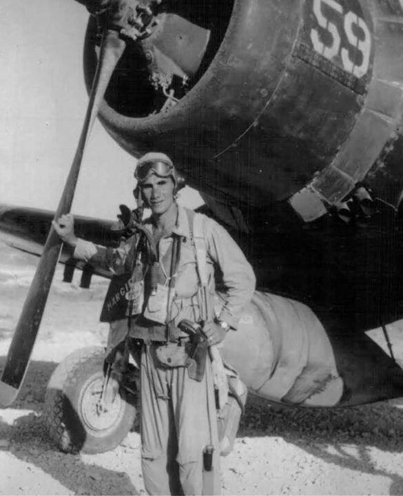 “US Navy pilot wearing G‑1 leather flight jacket, WWII Pacific”