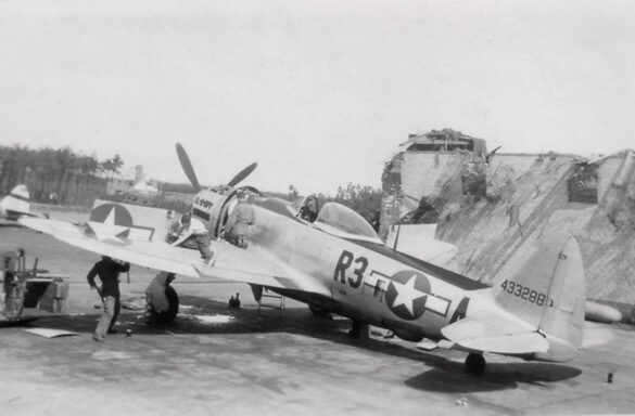 Republic P-47N Thunderbolt with natural metal finish and 318th Fighter Group Pacific insignia