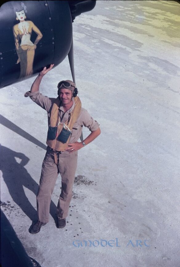“US Navy pilot wearing G‑1 leather flight jacket, WWII Pacific”