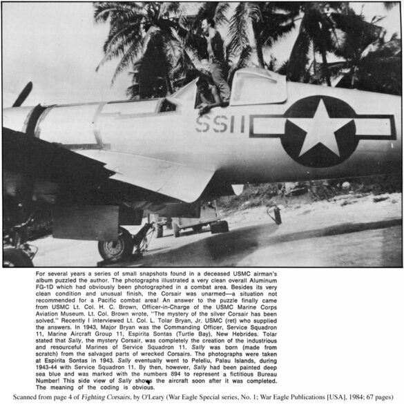 Vought F4U-1A Corsair "Sally" με αριθμό 894 βαμμένο σε Sea Blue FS25042, επιχειρησιακό στην Peleliu το 1944.