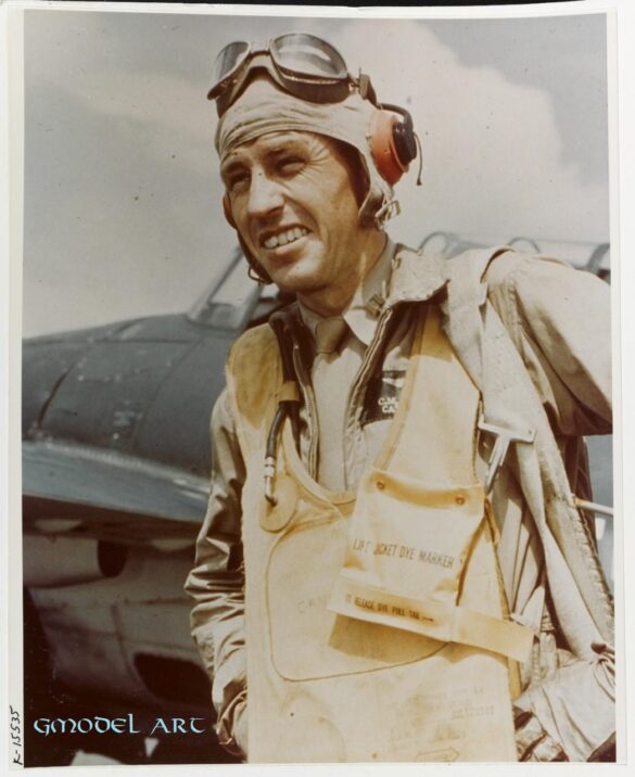 “US Navy pilot wearing G‑1 leather flight jacket, WWII Pacific”