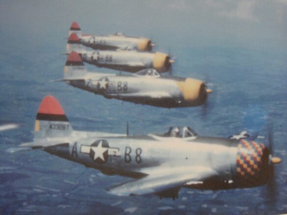 Republic P-47N Thunderbolt with natural metal finish and 318th Fighter Group Pacific insignia