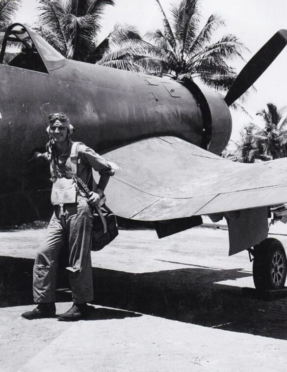 “US Navy pilot wearing G‑1 leather flight jacket, WWII Pacific”