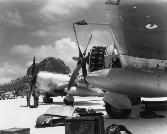 Republic P-47N Thunderbolt with natural metal finish and 318th Fighter Group Pacific insignia