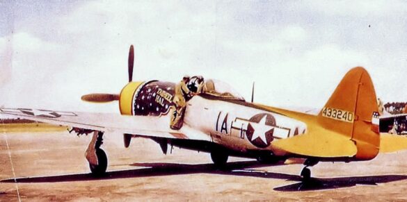 Republic P-47N Thunderbolt with natural metal finish and 318th Fighter Group Pacific insignia