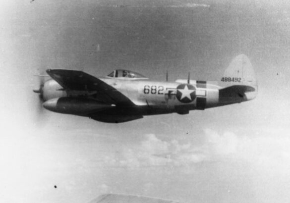 Republic P-47N Thunderbolt with natural metal finish and 318th Fighter Group Pacific insignia