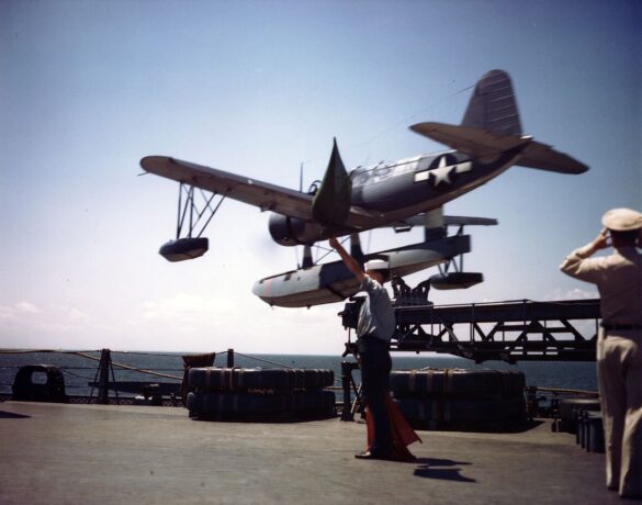 OS2U is launched from USS Missouri in 1944