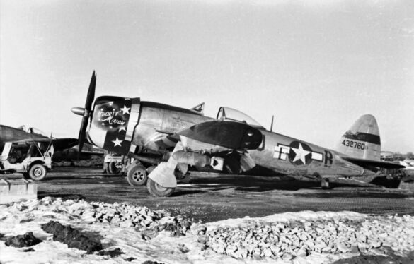 Republic P-47N Thunderbolt with natural metal finish and 318th Fighter Group Pacific insignia