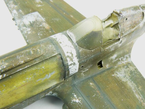 1/48 P-40M RNZAF scale model with open panels and detailed interior, expertly weathered to represent a derelict aircraft.”