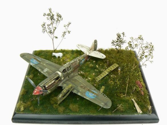 1/48 P-40M RNZAF scale model with open panels and detailed interior, expertly weathered to represent a derelict aircraft.”