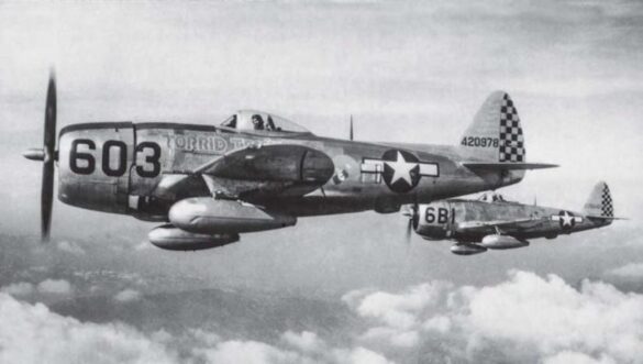Republic P-47N Thunderbolt with natural metal finish and 318th Fighter Group Pacific insignia