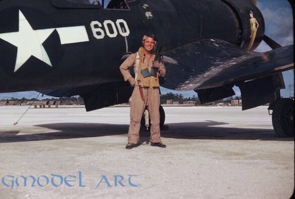 “US Navy pilot wearing G‑1 leather flight jacket, WWII Pacific”