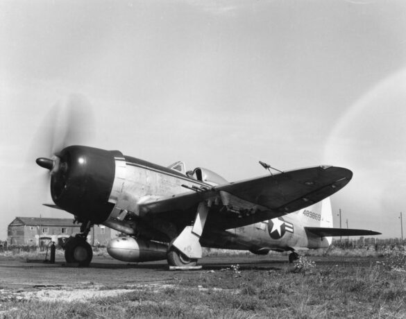 Republic P-47N Thunderbolt with natural metal finish and 318th Fighter Group Pacific insignia