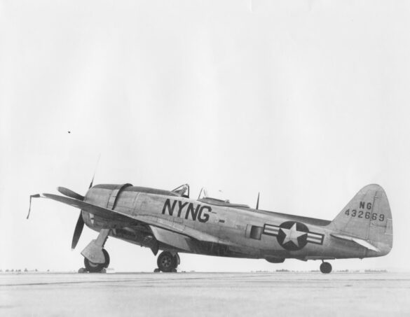 Republic P-47N Thunderbolt with natural metal finish and 318th Fighter Group Pacific insignia