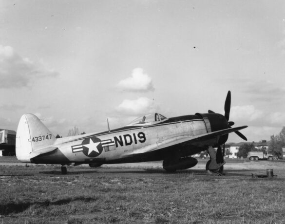Republic P-47N Thunderbolt with natural metal finish and 318th Fighter Group Pacific insignia