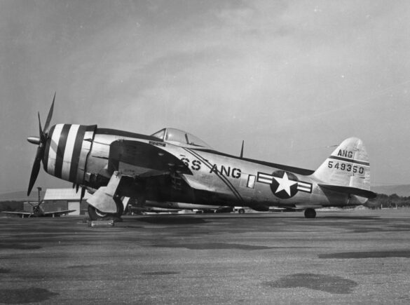 Republic P-47N Thunderbolt with natural metal finish and 318th Fighter Group Pacific insignia