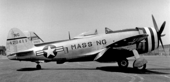 Republic P-47N Thunderbolt with natural metal finish and 318th Fighter Group Pacific insignia