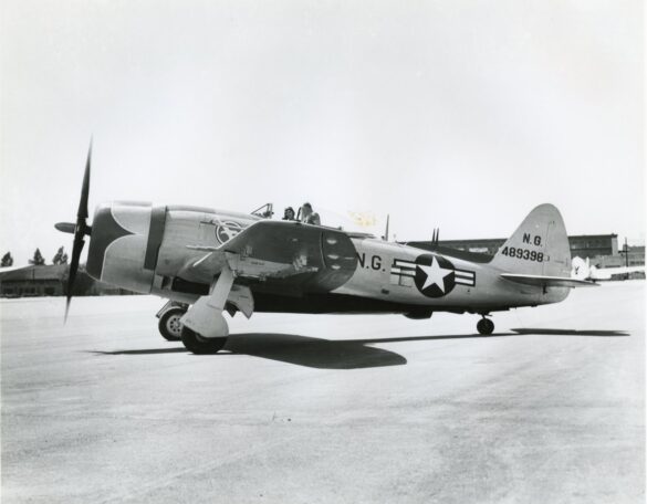 Republic P-47N Thunderbolt with natural metal finish and 318th Fighter Group Pacific insignia
