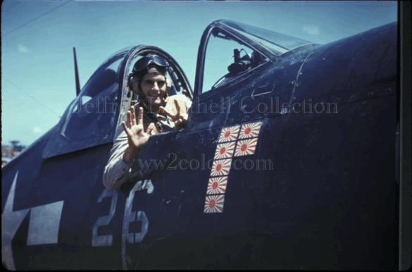 “US Navy pilot wearing G‑1 leather flight jacket, WWII Pacific”