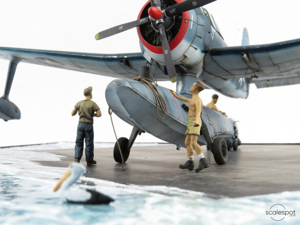 Curtiss SC-1 Seahawk model during assembly by GModel Art, showing resin components and 3D-printed details.