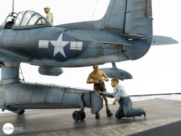 Curtiss SC-1 Seahawk model during assembly by GModel Art, showing resin components and 3D-printed details.