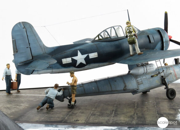 Curtiss SC-1 Seahawk model during assembly by GModel Art, showing resin components and 3D-printed details.