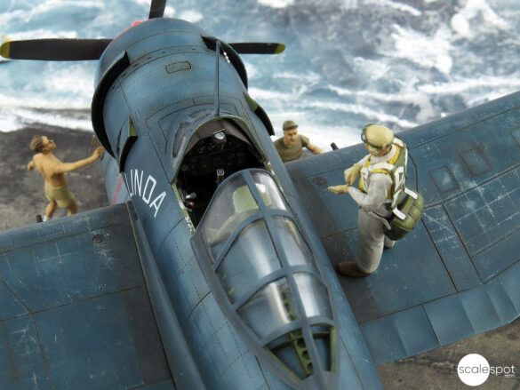Close-up of the Curtiss SC-1 Seahawk cockpit built by GModel Art, showing resin parts and detailed paintwork.