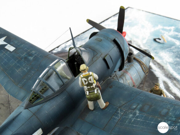 Close-up of the Curtiss SC-1 Seahawk cockpit built by GModel Art, showing resin parts and detailed paintwork.