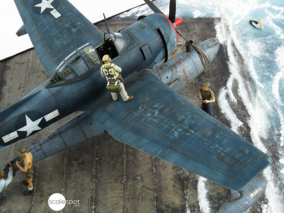 Close-up of the Curtiss SC-1 Seahawk cockpit built by GModel Art, showing resin parts and detailed paintwork.