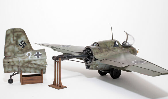 1040 liter T-Stoff fuel tank of the Messerschmitt Me 163 Komet with firewalls painted in Flieglack orange
