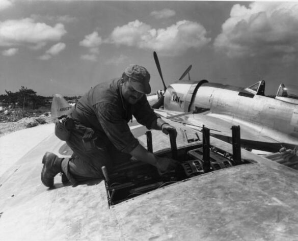 Republic P-47N Thunderbolt with natural metal finish and 318th Fighter Group Pacific insignia