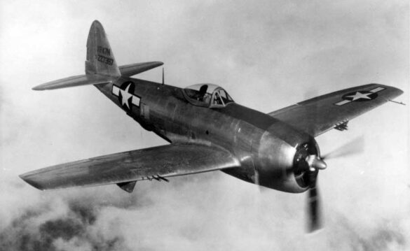 Republic P-47N Thunderbolt with natural metal finish and 318th Fighter Group Pacific insignia