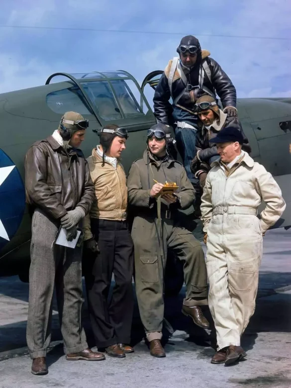 “WW2 USAAF pilot in A‑2 jacket and flight suit, Pacific theater”