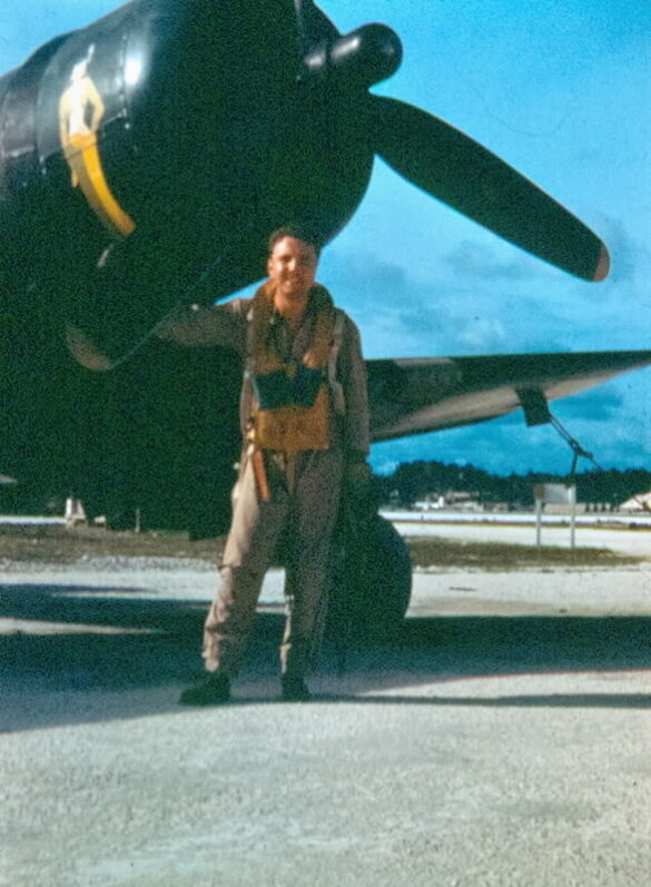 “US Navy pilot wearing G‑1 leather flight jacket, WWII Pacific”
