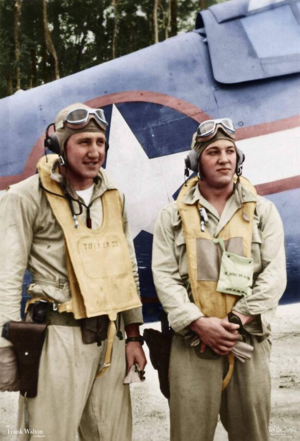 “US Navy pilot wearing G‑1 leather flight jacket, WWII Pacific”