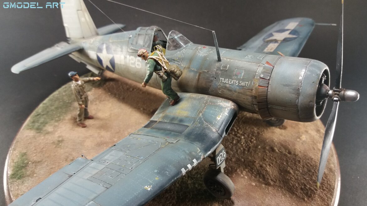 "F4U-1 Birdcage Corsair 126 model kit painted in weathered Pacific War variant"