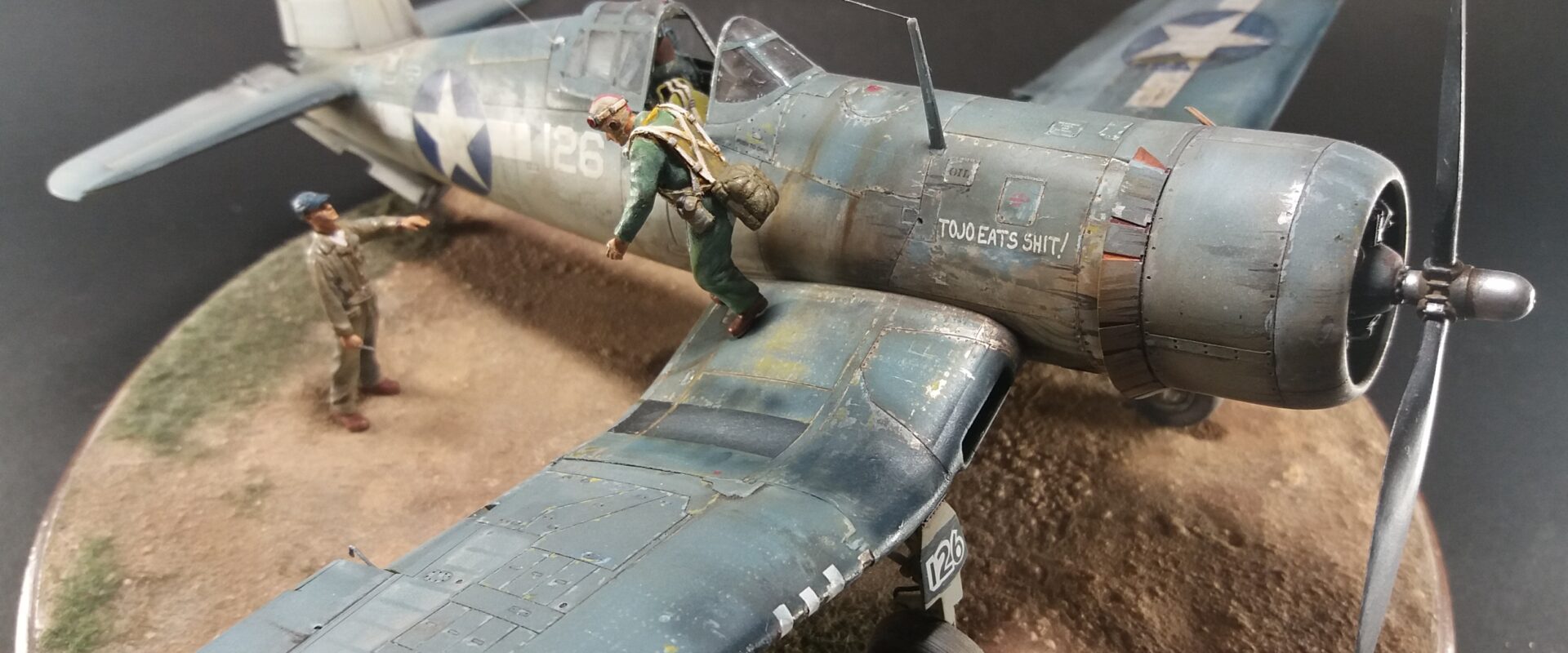 "F4U-1 Birdcage Corsair 126 model kit painted in weathered Pacific War variant"