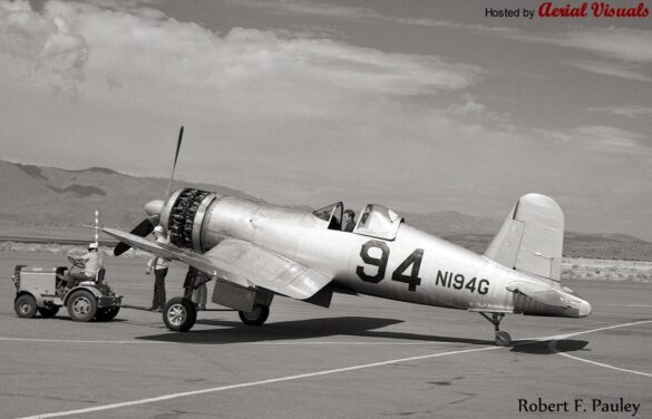 FG-1D Corsair Race 94 during takeoff at Reno Air Races 1970, with shortened wings and Skyraider propeller”