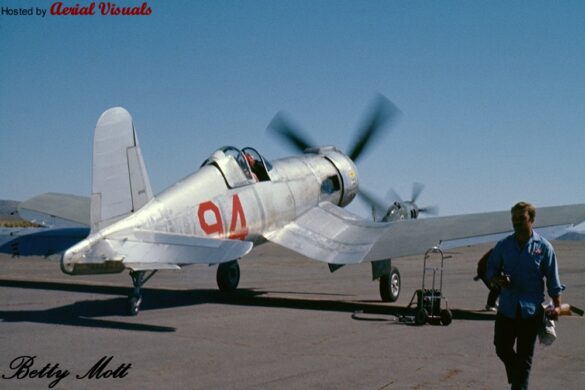 FG-1D Corsair Race 94 during takeoff at Reno Air Races 1970, with shortened wings and Skyraider propeller”