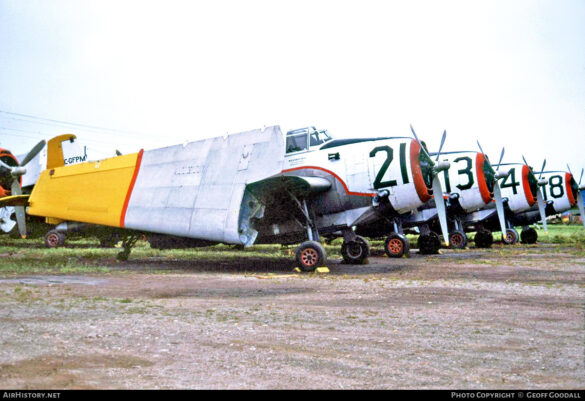 TBM Avenger Spray Plane – WWII Bomber Converted for Farming and Firefighting TBM Avenger firebomber in flight over forest fire zone – Canada, 1970s Converted TBM Avenger crop duster with yellow-red livery parked at rural airstrip Underside view of TBM with spray booms installed under wings Scale model of TBM Avenger spray plane with belly tank and weathered finish